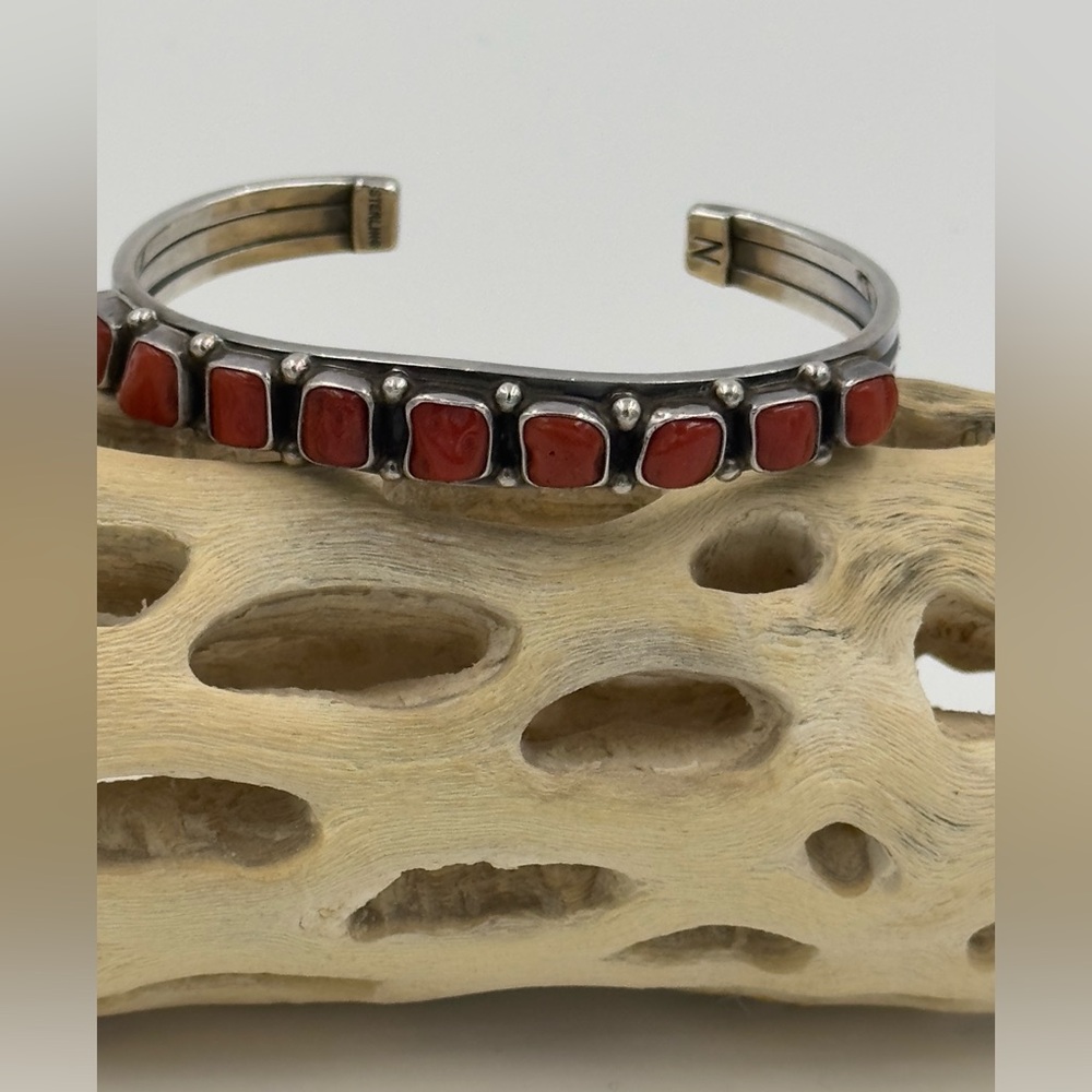 Red Coral and Sterling Silver Cuff Bracelet